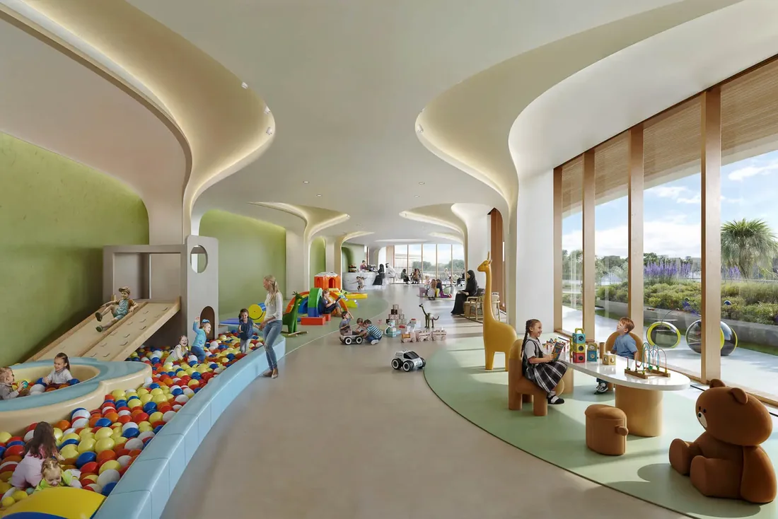 Indoor children's play area with soft sculpted forms