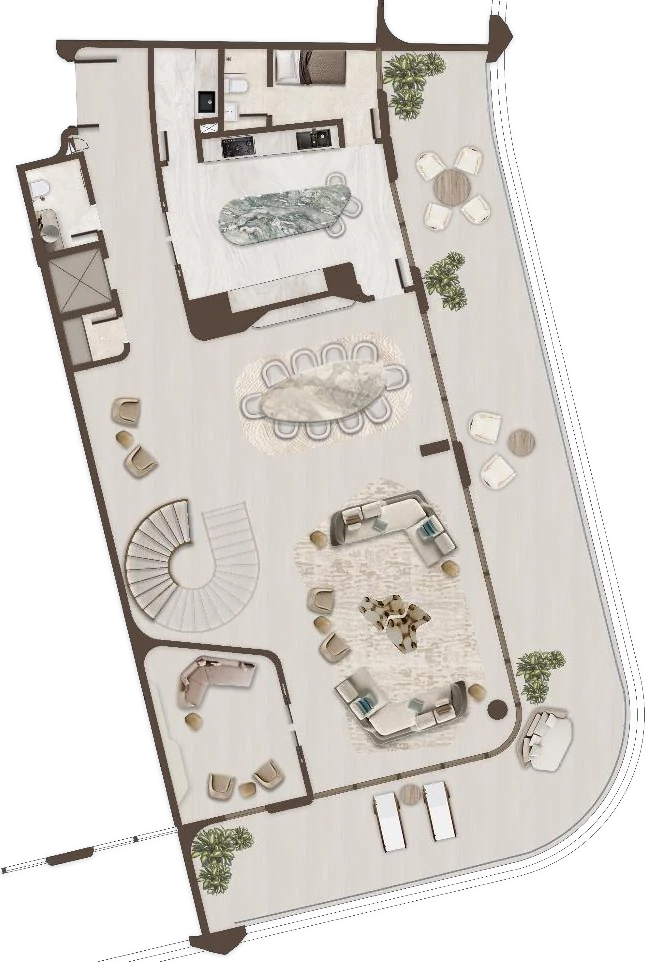 Entrance floor plan of the four bedroom triplex penthouse at The Grove