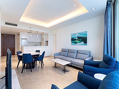 شامل الفواتير | شقة مفروشة من غرفتين مع إطلالة على البحر في مارينا لوسيل