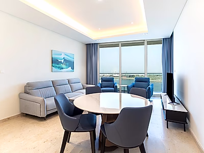 شامل الفواتير | شقة مفروشة من غرفتين مع إطلالة على البحر في مارينا لوسيل