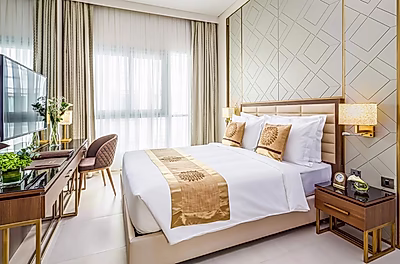 شقة فندقية فاخرة 1 غرفة نوم وصالة مع جميع الفواتير مشمولة